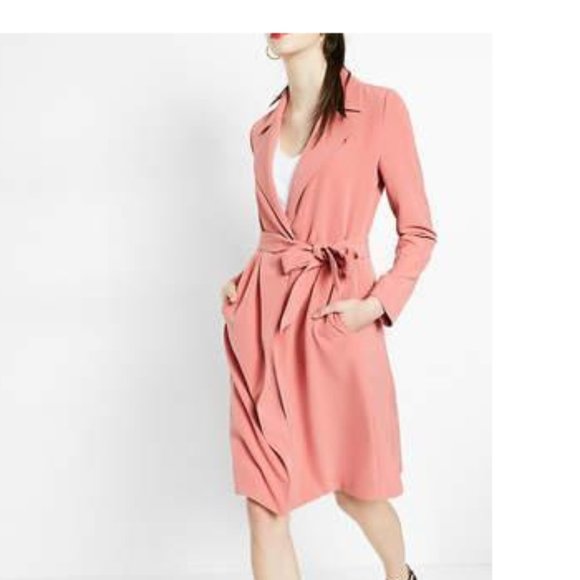 new express drapey oversized belted trench coat in melon L - Picture 1 of 1